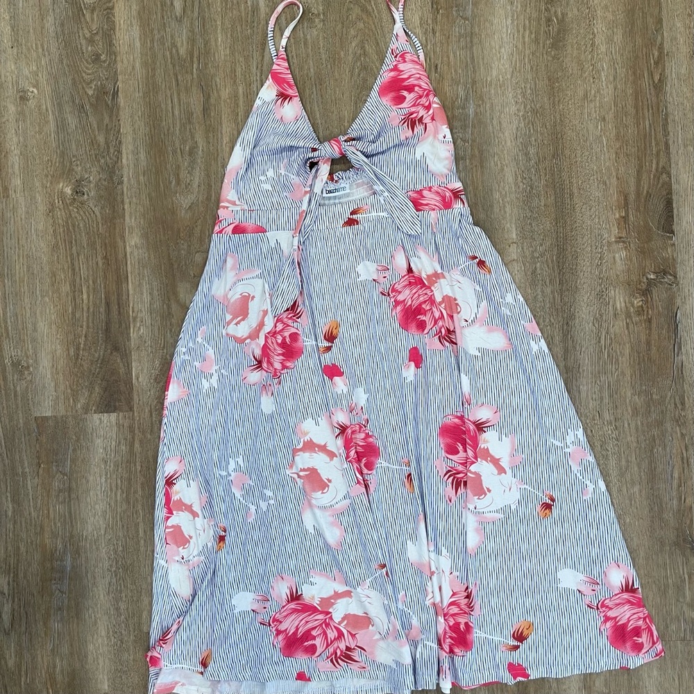 Beachtime Floral Sundress Multicolor Striped Pink A-Line Summer Dress 12